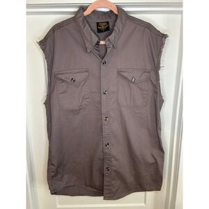 Milwaukee Leather Mens Lightweight Sleeveless Biker Shirt Gray Raw Edge Large
